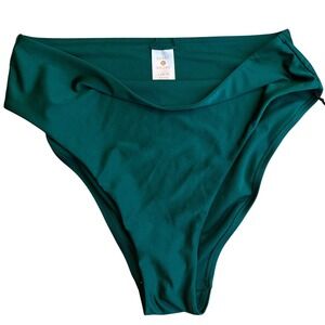 Women's High Waist High Leg Cheeky Bikini Bottom Green Size L 12-14  NWT